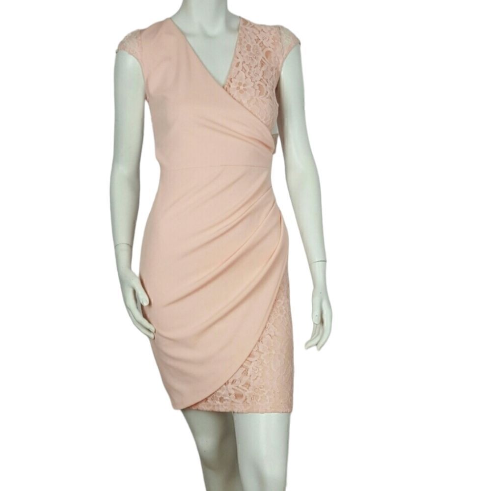 MISTIC Women's Mini Dress Pink Cap Sleeve‎ V- Neck Size Small